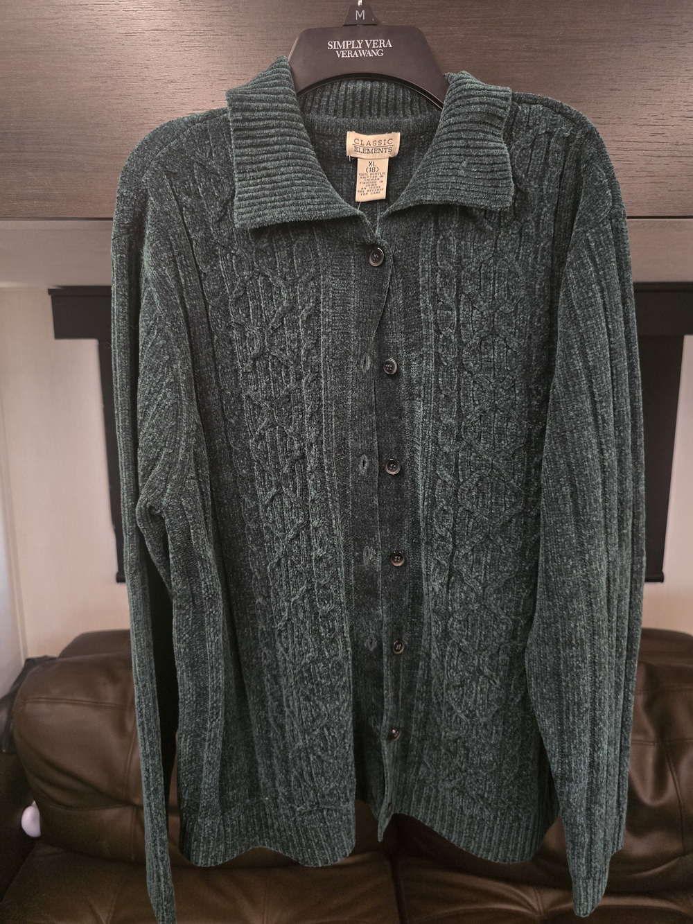 Classic Elements Womens Forest Green Cable Cardigan Button-Up